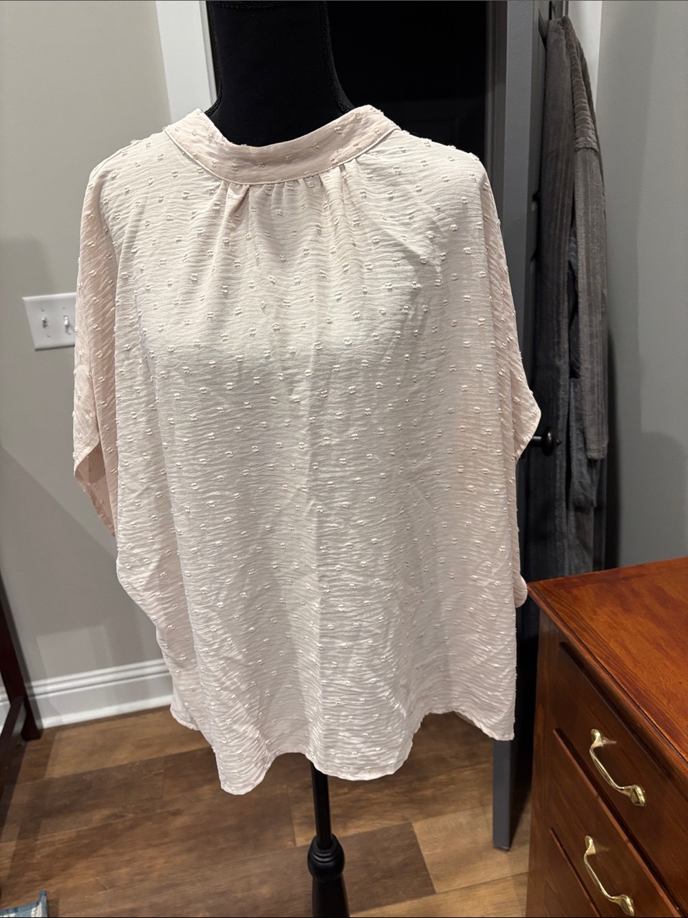 SHEIN Ivory Textured Short Sleeve Blouse